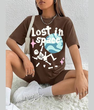The Dry State Women Cotton Oversized Fit Round Neck T-Shirt ( Brown )