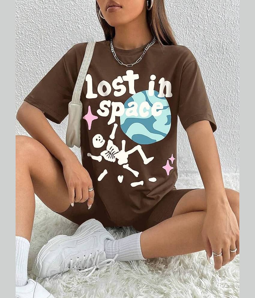 The Dry State Women Cotton Oversized Fit Round Neck T-Shirt ( Brown )