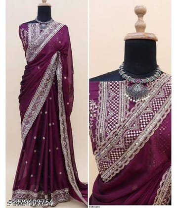 Shivadit ethnic Georgette Embroidered Saree With Unstitched Blouse Piece ( Purple )