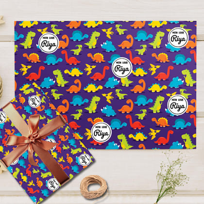 Custom Gift Wrapping Paper- Dino Palooza Theme-Lots of Love / Set of 10 sheets