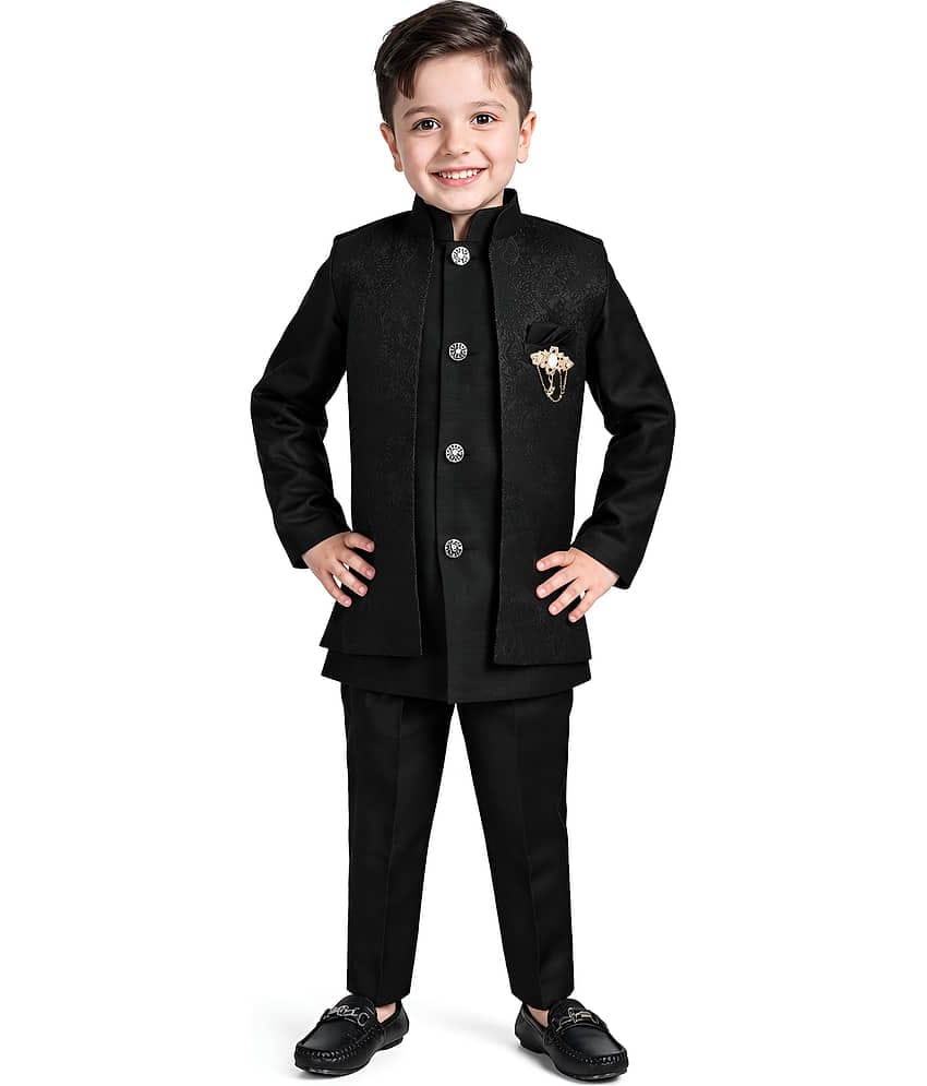 Arshia Fashions Boys Jacquard Black Sherwani ( Pack of 1 )