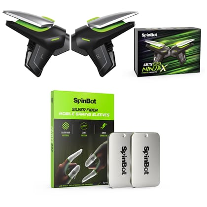 SpinBot BattleMods NinjaX + 2 Pairs of Silver Fiber Finger Sleeves Combo
