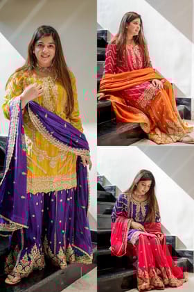 Neer Gotta Detailing Sharara Suit Set-Yellow / XL-XXL