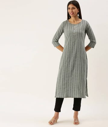 Hritika Cotton Blend Striped Straight Women's Kurti - Grey ( Pack of 1 )