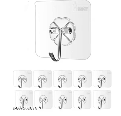 Wall Hooks for Bathroom Accessories Without Drill | Transparent Self-Adhesive Hooks for Kitchen & Home Use (Pack of 5)