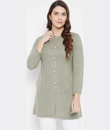 zigo Woollen Round Neck Women's Buttoned Cardigans - Green ( Single )