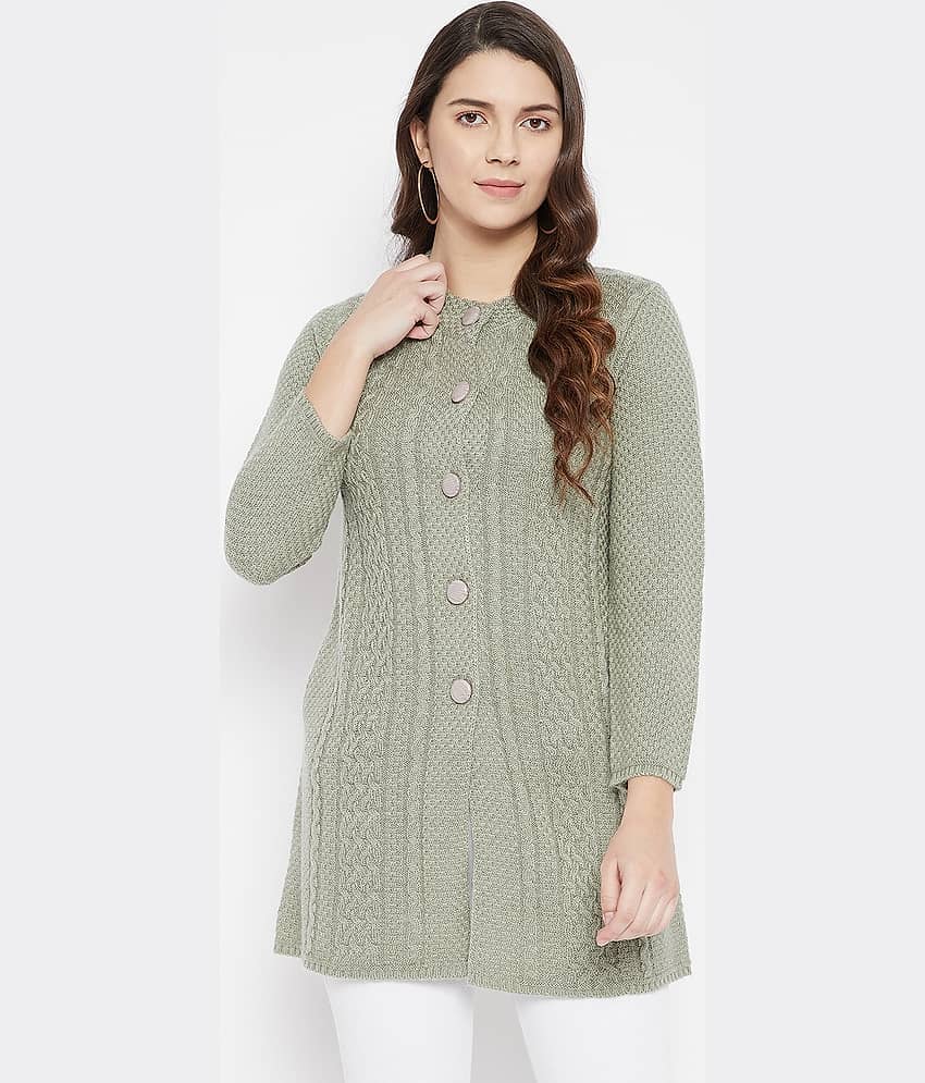 zigo Woollen Round Neck Women's Buttoned Cardigans - Green ( Single )