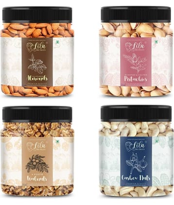 LILA DRY FRUITS Cashew(100gm), Almond (100gm), Walnut (100gm) & Pistachios(100 gm) Premium Healthy Snack Dry Fruits Rich Perfect for Giftings