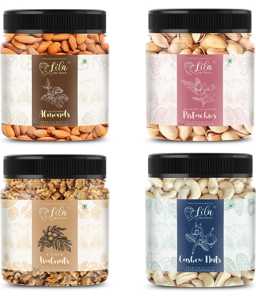 LILA DRY FRUITS Cashew(100gm), Almond (100gm), Walnut (100gm) & Pistachios(100 gm) Premium Healthy Snack Dry Fruits Rich Perfect for Giftings