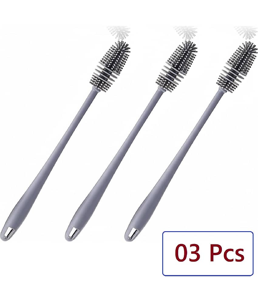 Bottle Cleaning Brush Silicone Long Handle for Baby Bottle, Water Bottle, Containers, Vase and Glass, Bottle Cleaner for Home and Kitchen Accessories Item Products_ 03 Pcs