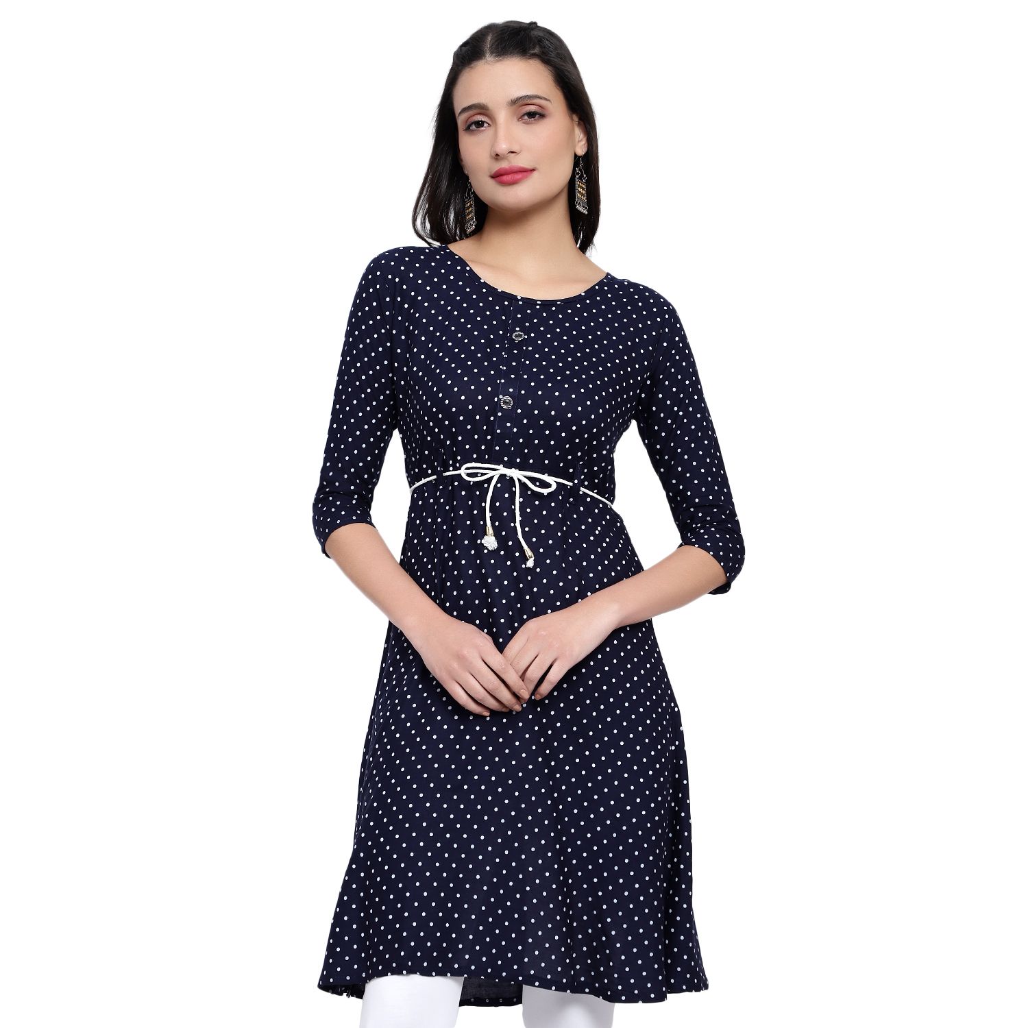 MRS RIGHT RAYON PRINTED BLUE FLARED KURTA