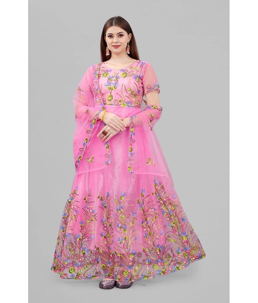 JULEE - Peach Anarkali Net Women's Semi Stitched Ethnic Gown ( Pack of 1 )