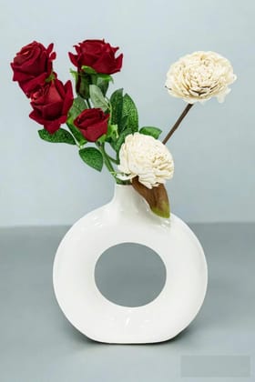 Elegant Red & White Artificial Rose Flower Bunches