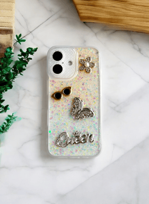 Yellow Glitter Queen Case for iPhone 16