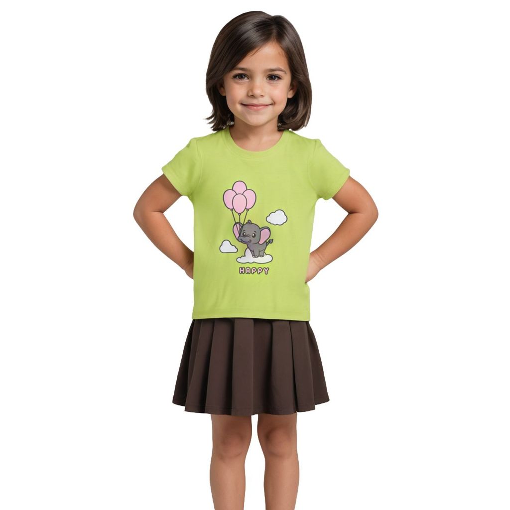 Elegant Kids Girls T shirt Cotton Acid Lime Green Happy Baby Elephant 2025 at ShopCircuit | ONDC