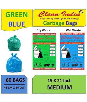 C-I 2 Packs Medium Disposable Garbage Bags for Wet and Dry Waste (30 Pcs Blue and 30 pcs Green) -1 Packs Each