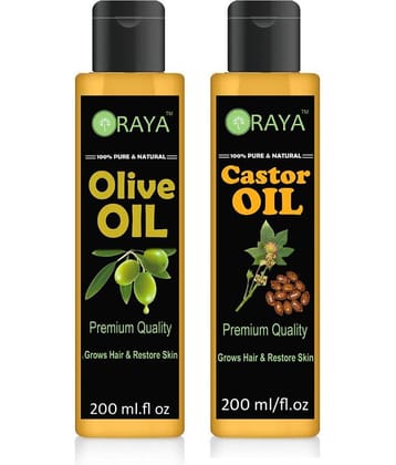 ORAYA 100% Pure & Natural Olive Oil & Castor Oil-(200ml)=400ml 400 ml Pack of 2