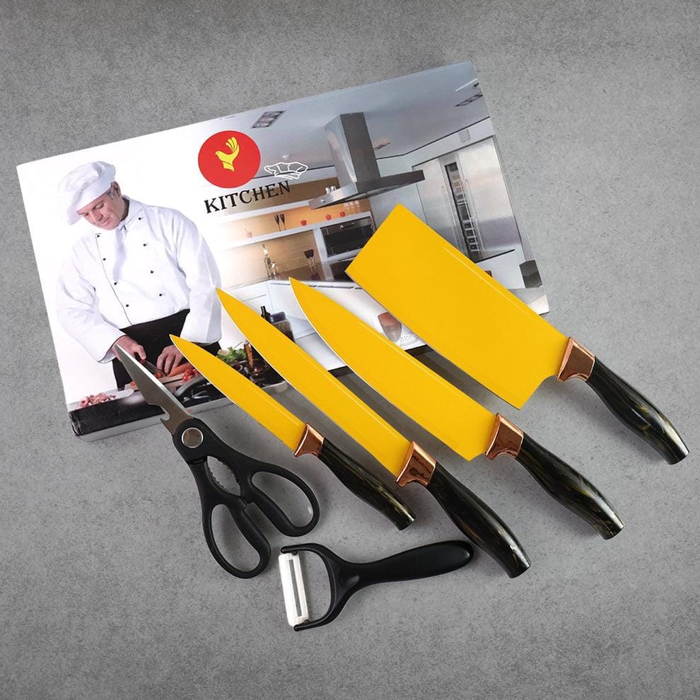 6 Pcs Professional Kitchen Knife Set with Chef Knives, Cleaver, Peeler & Scissors