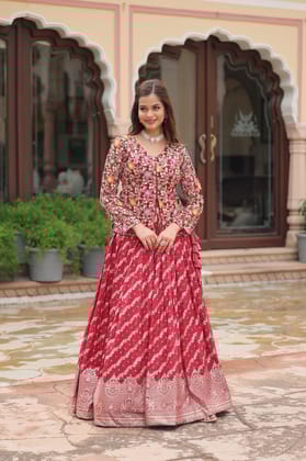 Trending Fashionable Co-ord  Set with  Rich Thread-Sequins Embroidered work Blouse and Dayble Viscose Lehenga