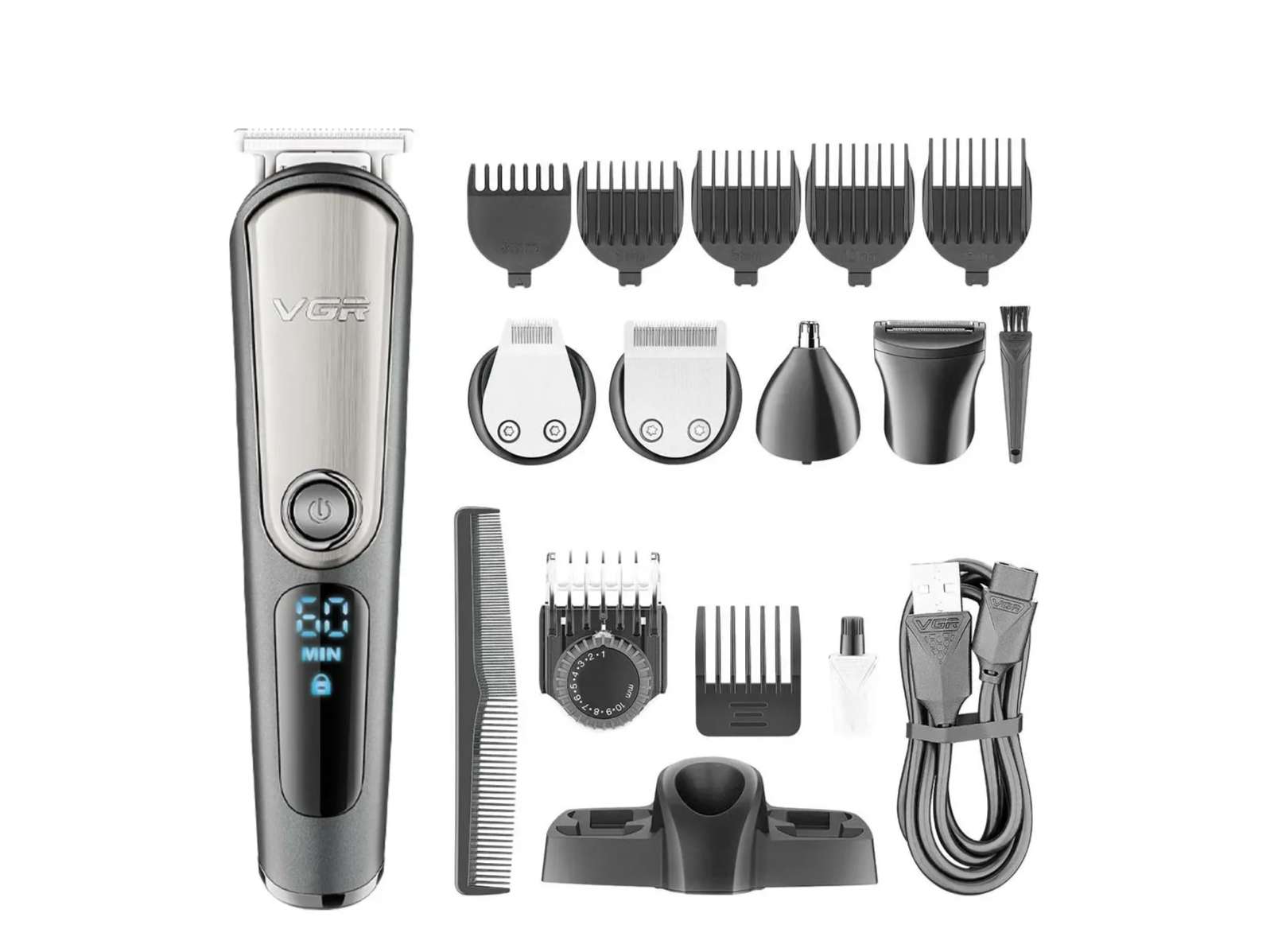 VGR V-105 Black 5-in-1 Grooming Kit for Men, Professional Trimmer & Shaver for Full Styling