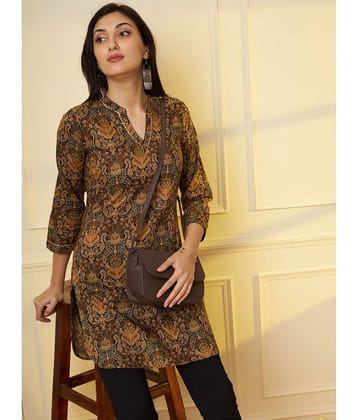 Tissu Cotton Printed Straight Women's Kurti - Brown ( Pack of 1 )