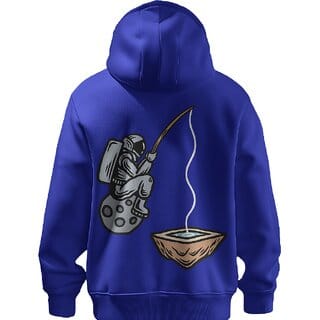 BULL CLOTHING Astronaut Fishing Graphic Dark Blue Hoodie  Stylish, Durable, and Comfortable Sweatshirt for Men (XL)