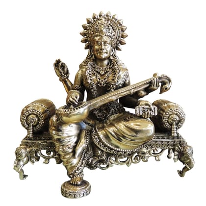 Brass Saraswati Ji God Idol Statue for Home Temple, Puja & Gifting, Height : 7.7 Inch (BSMAS1805 S)