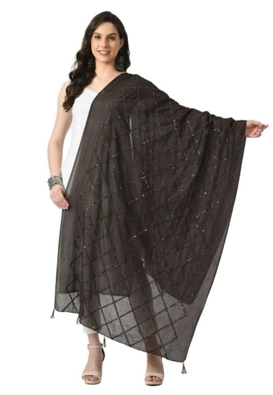 Women's Chanderi Self Degine Dupatta (Dark Browm)-PID51274