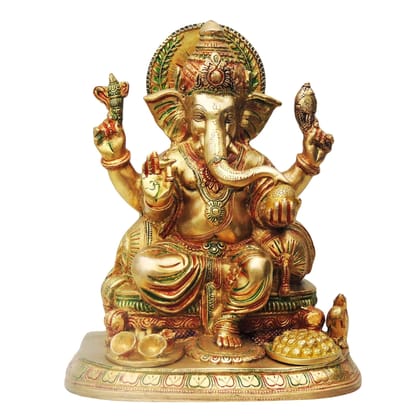 Brass Showpiece Ganesh Ji With Colour God Idol Statue (BSMAS475)