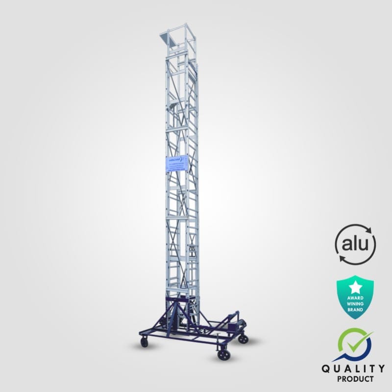 Aluminium Extendable Tower Wheel Ladder (Model: K-7015, Height: 20ft + 20ft + 20ft, 6ft x 8ft(FS), 9ft(T), Very Heavy)