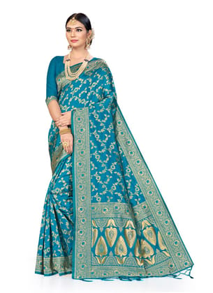 Generic Women's Banarasi Silk Saree (Sky Blue, 5-6 Mtr)