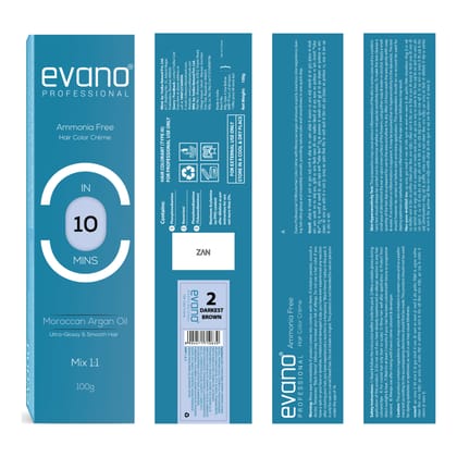 EVANO Professional Creme Hair Colour Darkest Brown 100g, Permanent Hair Color, 100% Grey Coverage in 10 Minutes