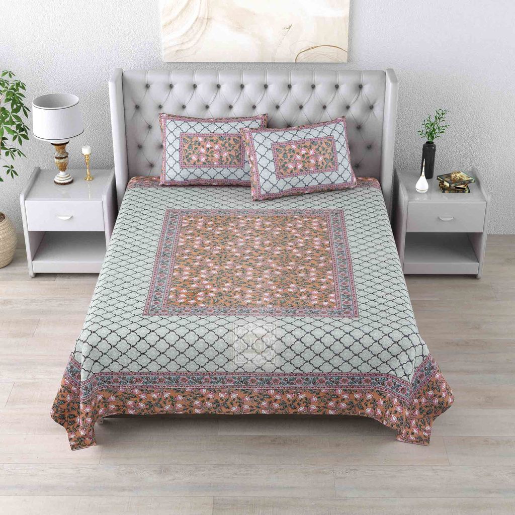 Luxurious Handcrafted Jaipuri Sanganeri Cotton Double Bedsheet Set