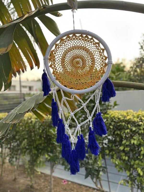 KRI India The Concentric Sun Aesthetic Enhancer| Navy Blue | 14x28 inches  | Wash & Care | 100% Cotton | Handcrafted in India. 100% organic & natural.