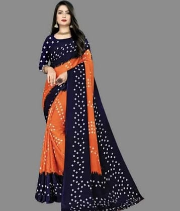 JIHANA FAB Chiffon Printed Bandhani Sarees With Unstitched Blouse Piece ( Orange )