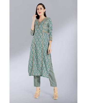 Madhuram Textiles - Green Straight Cotton Blend Women's Stitched Salwar Suit ( Pack of 1 )