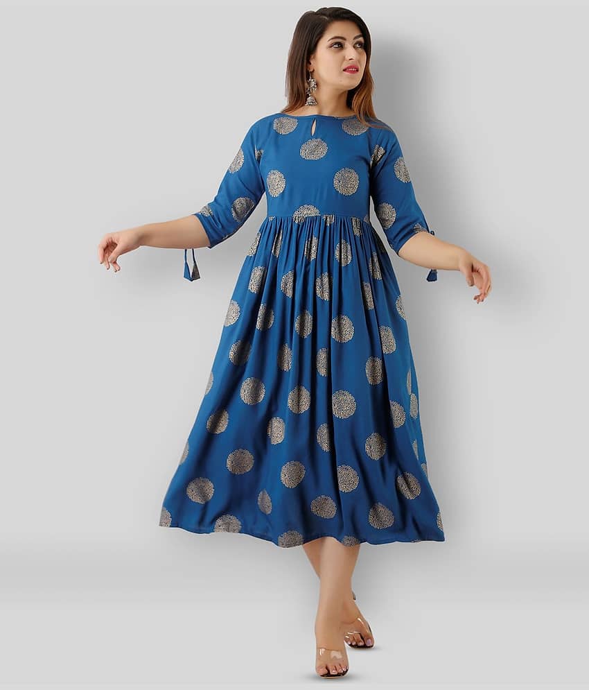 SVARCHI - Blue Rayon Women's Fit And Flare Dress ( Pack of 1 )