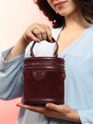 The Velvet Bucket Bag - Wine Red-Handbag