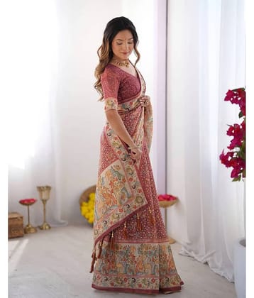 Saadhvi Linen Printed Regular Saree With Unstitched Blouse Piece ( Red )