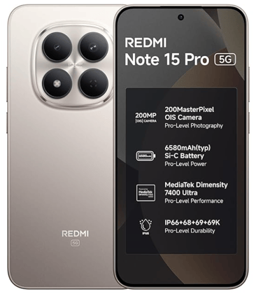 REDMI Note 15 Pro 5G (Silver Ash, 8GB+256GB) | 200MasterPixel OIS Camera | Dimensity 7400-Ultra | 17.3cm CrystalRes AMOLED Screen | IP66/68/69/69K | Mega 6580mAh Si/C Battery | 45W Fast Charging