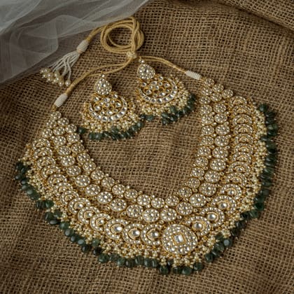 Vivinia By Vidhi Mehra Gold Plated Green Womens Kundan, Polki Necklace Set with Pair of Earrings - VN1007