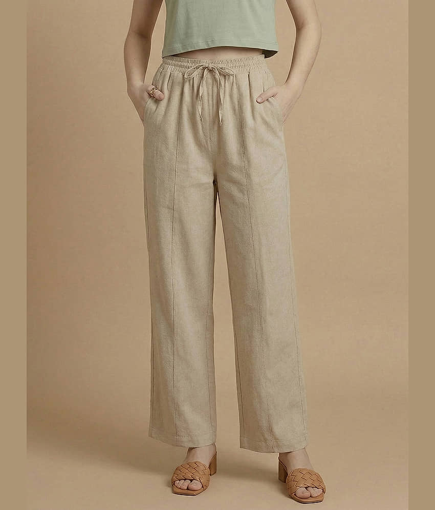 DE TRENDZ Women Cotton Korean Trousers ( Beige )