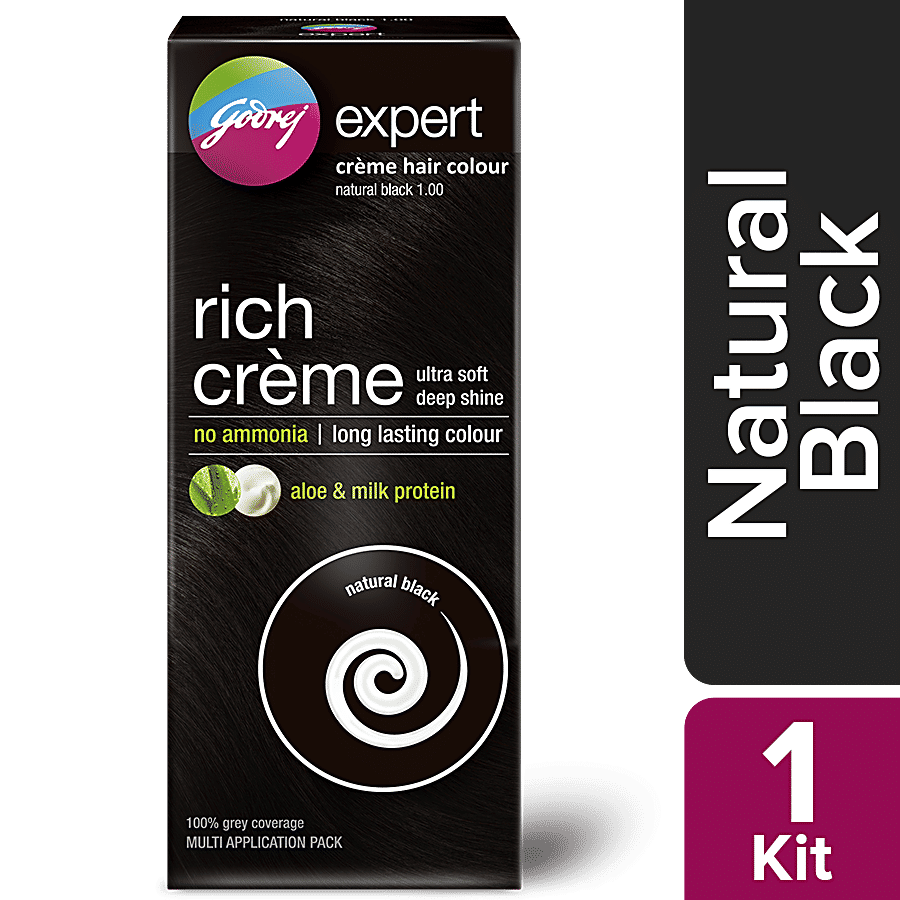 Godrej Expert Crme Hair Colour - Natural Black 1.00, Multi Application Pack