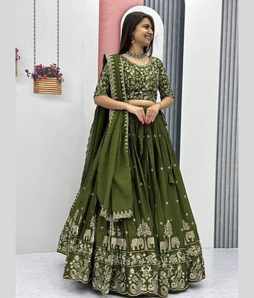 piludi Green Art Silk Chaniya Choli Semi Stitched Lehenga Single