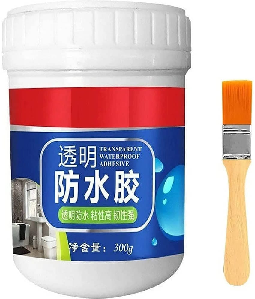 GEEO Crack Seal Glue 300gm with Brush Transparent Waterproof Glue for Roof Leakage Crack Seal Agent Roof Water Leakage Solution Water Proof Glue Transparent Glue Waterproofing for Pipe Wall Tiles