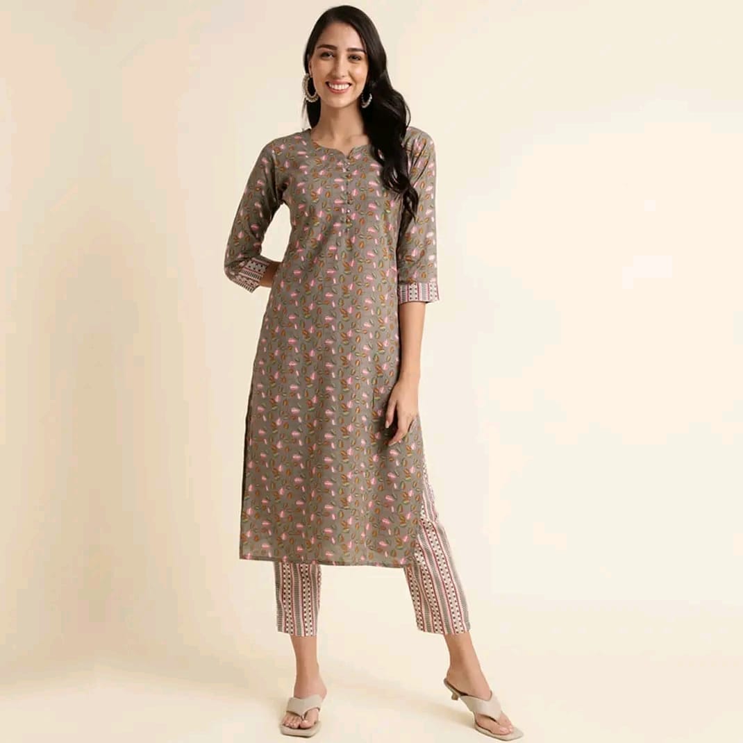 Reyon Foil Printed Straight Designer Kurti Set