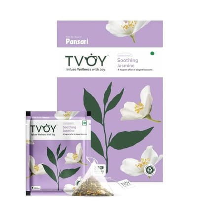 TVOY Jasmine Green Tea Bags | 20 Biodegradable Pyramid Tea Bags | Aromatic & Refreshing | Low-Caffeine Herbal Tea | Ideal for Morning & Afternoon | Jasmine Tea