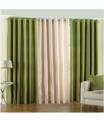 BELLA TRUE Solid SemiTransparent Eyelet Curtain 7 ft ( Pack of 3 )  Green