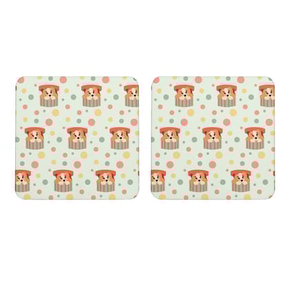 Multicolor Cute Dog Pattern Set Of 2 Square Wooden Coaster