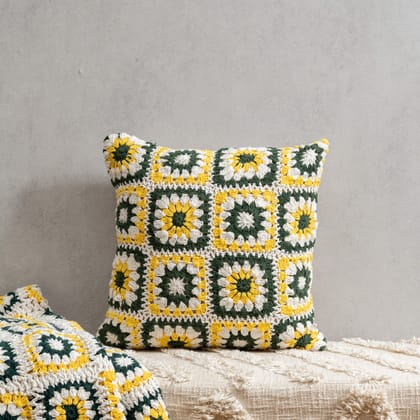Sunflower Crochet Cushion Cover-16"x16" / Cushion (Single)
